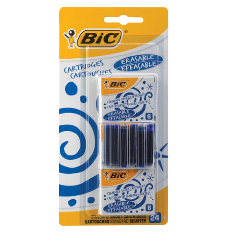 Картриджи чернильные BIC, комплект 24 шт., блистер, синие, 888751