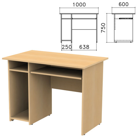 Стол компьютерный "Канц", 1000х600х750 мм, с тумбой, цвет бук невский, СК24.10