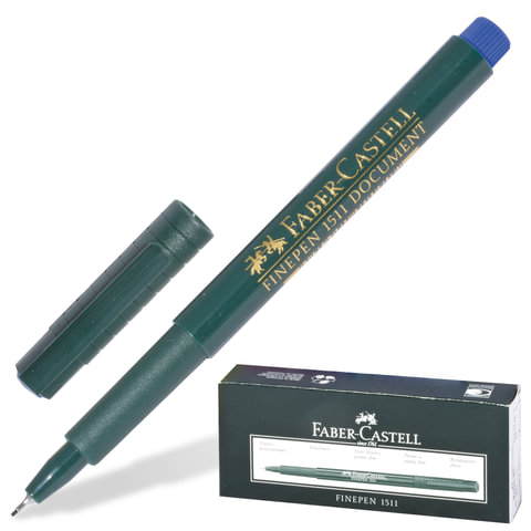 Ручка капиллярная (линер) FABER-CASTELL "Finepen 1511", СИНЯЯ, корпус темно-зеленый, линия письма 0,4 мм, 151151