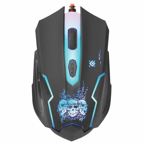 Мышь проводная игровая DEFENDER Skull GM-180L, USB, 5 кнопок + 1 колесо-кнопка, оптическая, черная, 52180