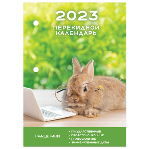 Календарь настольный перекидной 2023 г., 160 л., блок газетный, 1 краска, STAFF, "УМНЫЙ КРОЛИК", 114287