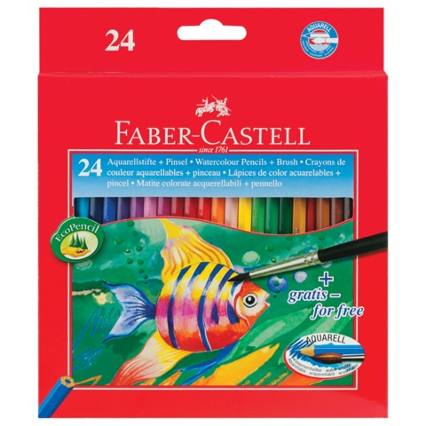 Карандаши цветные акварельные FABER-CASTELL "Colour Pencils", 24 цвета + кисть, 114425