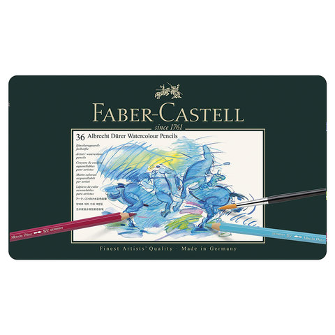 Карандаши цветные акварельные художественные FABER-CASTELL "Albrecht Durer", 36 цветов, металлическая коробка, 117536