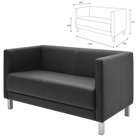 Диван мягкий двухместный "Атланта", "М-01", 1230х670х715 мм, c подлокотниками, экокожа, черный