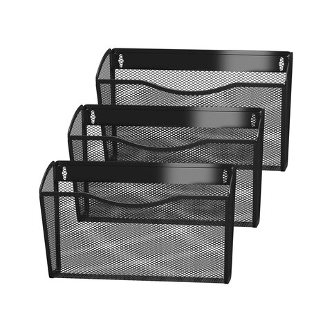 Лотки для бумаг настенные BRAUBERG "Germanium", 3 штуки, А4, 215х355х95 мм, металл, черные, 237968